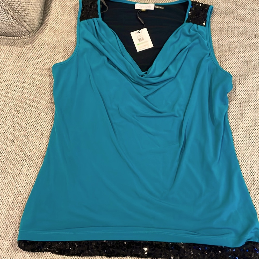 Calvin Klein women’s sparkle detail cowl neck sleeveless top